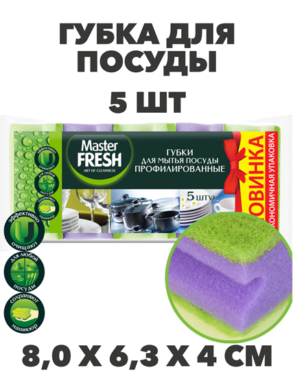 Губка для посуды Master FRESH профилированные 5 шт a10101015
