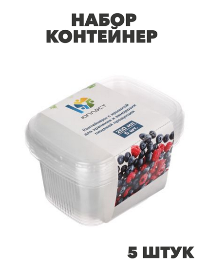Набор контейнер 250 мл (108*82мм) с крышкой, 5 штук с ОБЕЧАЙКОЙ, n3723-gl-438-270 n3723-gl-438-270