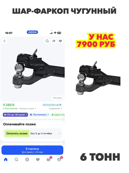 Шар-фаркоп чугунный с допустимой нагрузкой 6 тонн, n4847-148442 n4847-148442