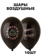 Надувные шарики в упаковке черные с рисунком Happy Birthday, 10 шт a40103011